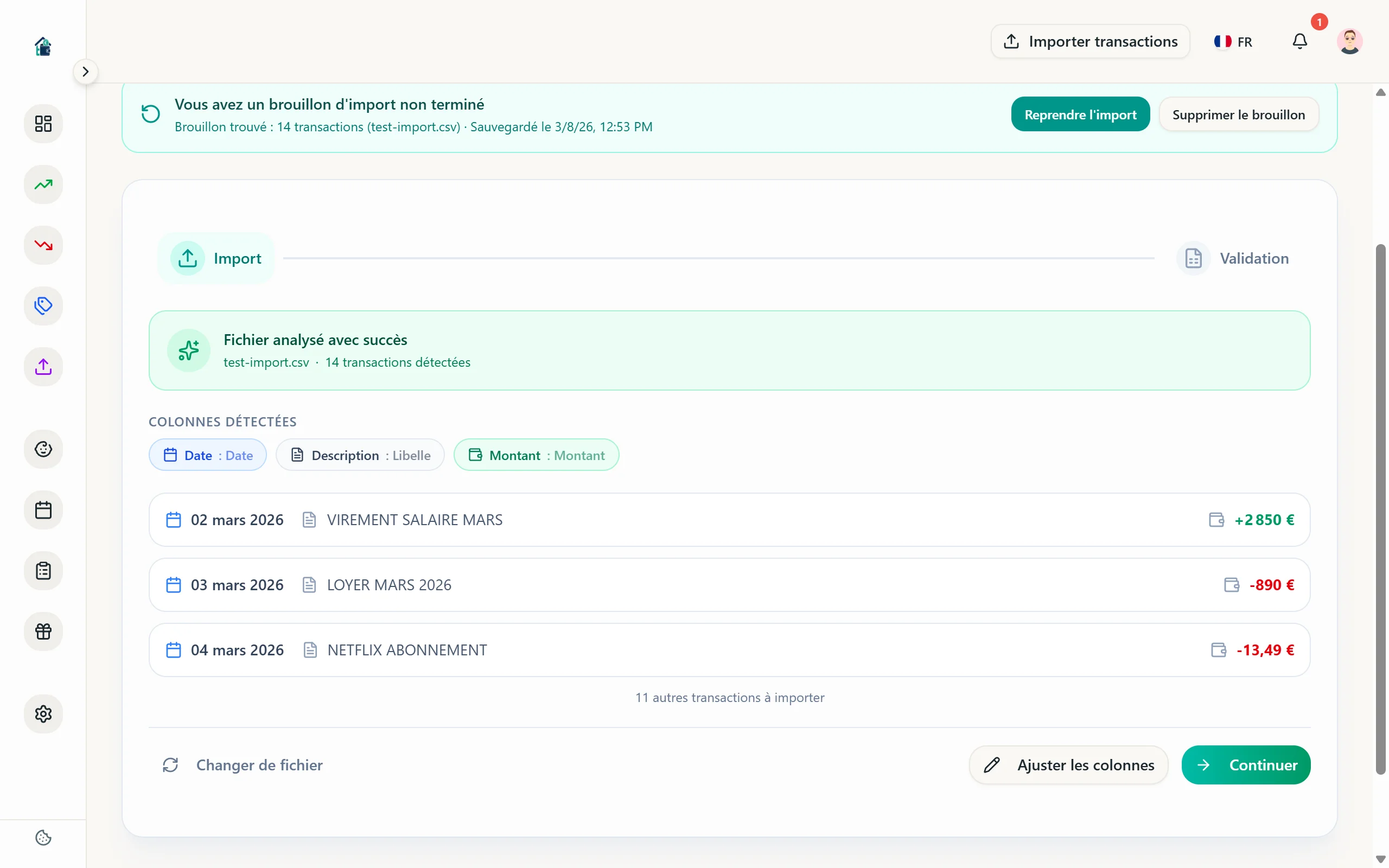 Column mapping interface
