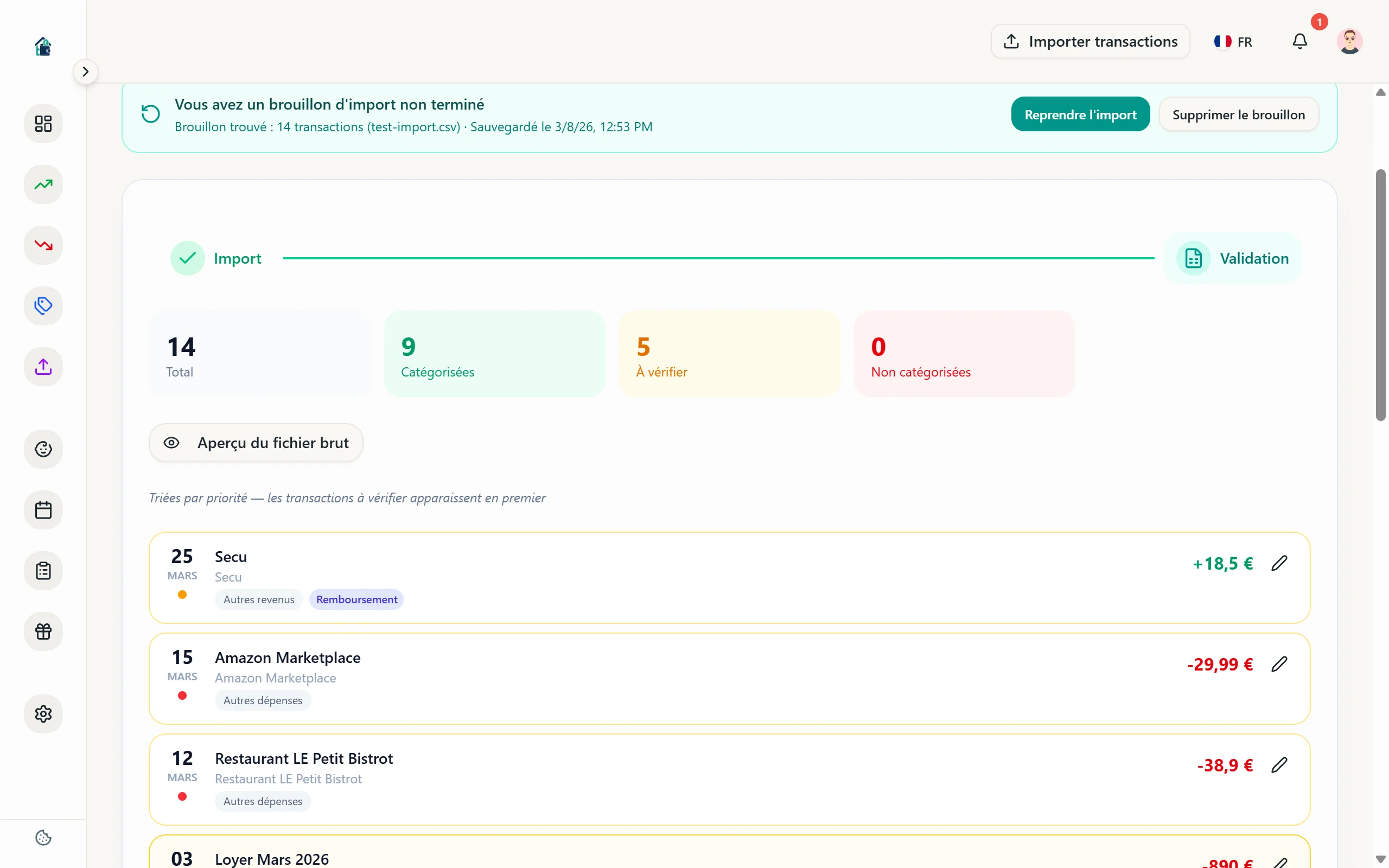 Assigning a category to an unrecognized transaction