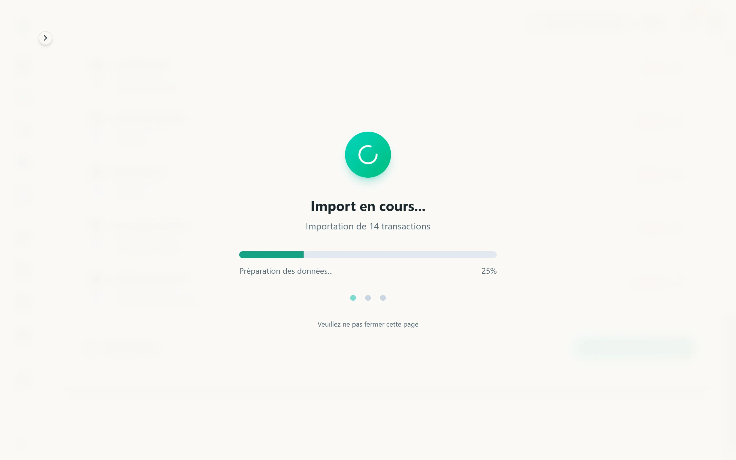Import in progress with progress bar